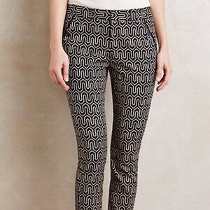 ANTHROPOLOGIE Charlie Trousers Ankle Mid-Rise Geometric Print Pants Black Tan